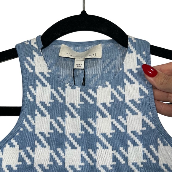 NEW NWT Fleur Du Mal Houndstooth Knit Mini Dress Baby Blue & Ivory - Picture 5 of 10
